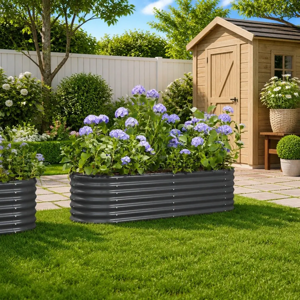 Garden Raised Bed Planter Box Anthracite 152x40x36cm Galvanised Steel Weather Resistant