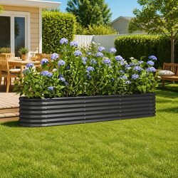 Raised Garden Bed Planter Box Anthracite Steel Frame Outdoor Vegetables Flowers