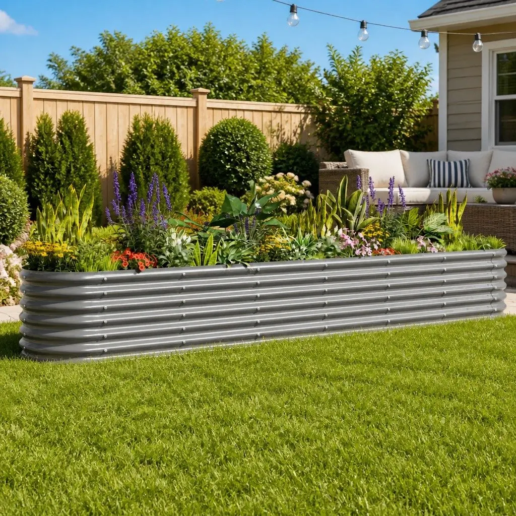 Raised Garden Bed Grey 260x40x36cm Galvanised Steel Planter Box Outdoor