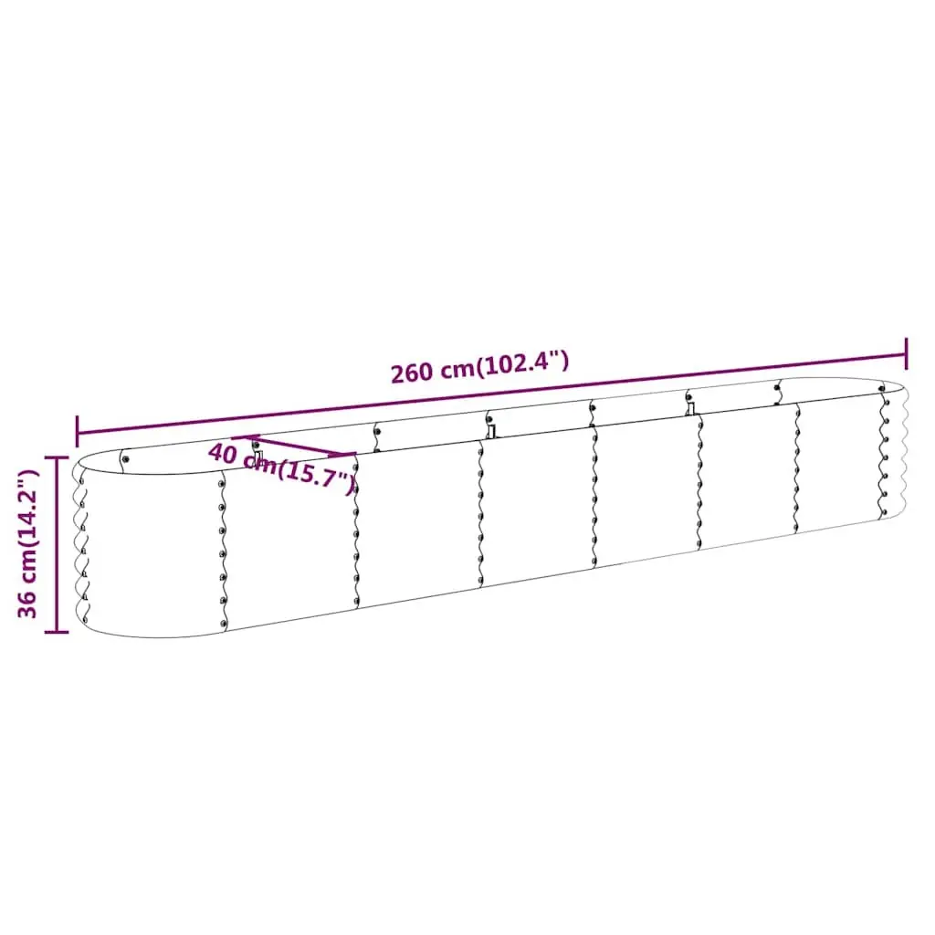 Raised Garden Bed Silver Galvanised Steel 260 x 40 x 36 cm Durable Weather Resistant Planter Box for Vegetables Herbs Flowers