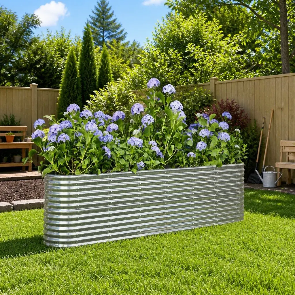 Galvanised Steel Garden Raised Bed Planter Silver 260x40x68cm Sturdy Frame Weather Resistant