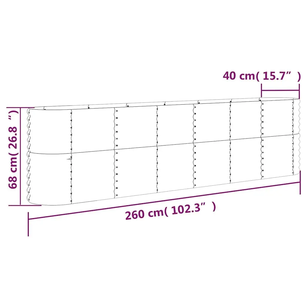 Galvanised Steel Garden Raised Bed Planter Silver 260x40x68cm Sturdy Frame Weather Resistant