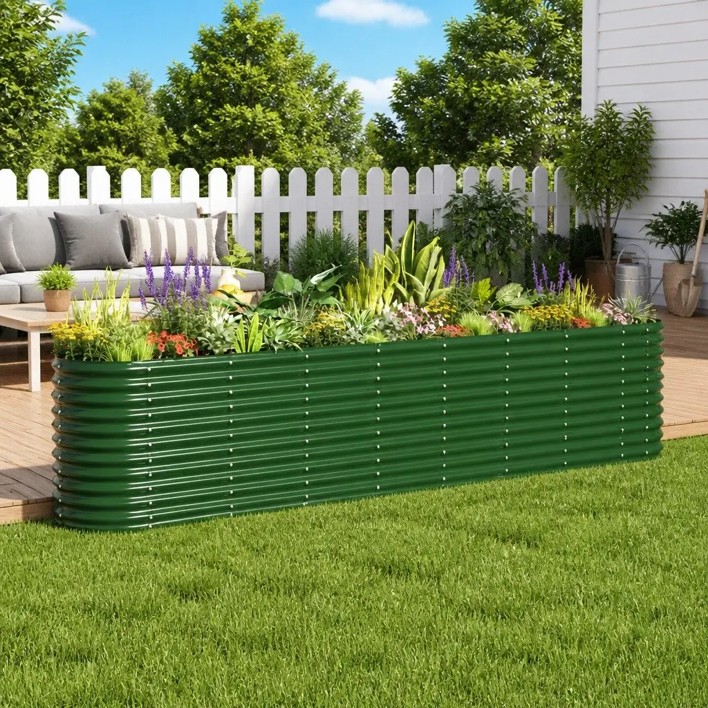 Garden Raised Bed Planter Box Green Galvanised Steel Frame Weather Resistant 332 x 40 x 68 cm