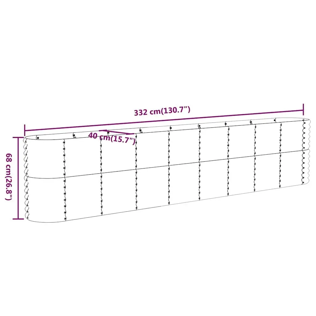 Garden Raised Bed Planter Box Green Galvanised Steel Frame Weather Resistant 332 x 40 x 68 cm