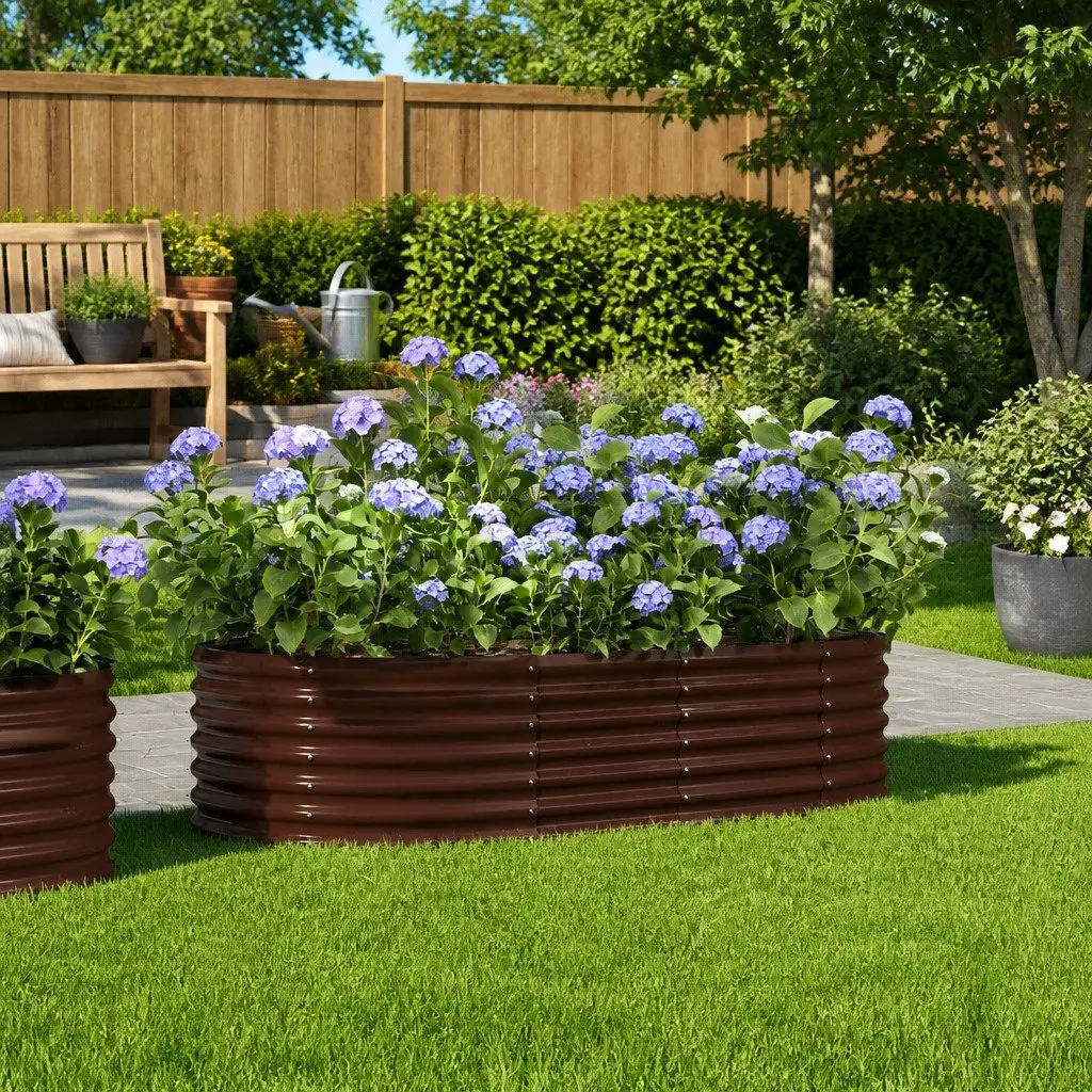 Raised Garden Bed Planter Box Brown 152x80x36 cm Sturdy Galvanised Steel Frame