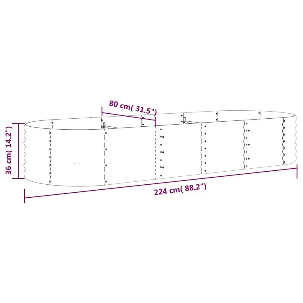 Raised Garden Bed Anthracite 224x80x36cm Galvanised Steel Weather Resistant