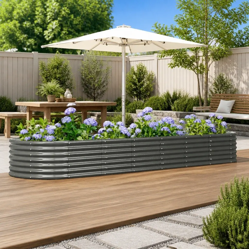 Garden Raised Bed Grey Galvanised Steel 296x80x36cm Sturdy Construction