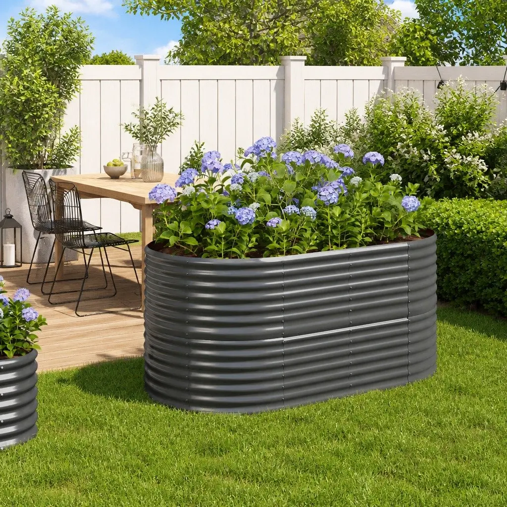 Garden Raised Bed Grey Galvanised Steel 152 x 80 x 68 cm Sturdy Frame for Outdoor Flower Vegetable Herb Planting
