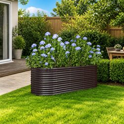 Sturdy Galvanised Steel Raised Garden Bed in Brown