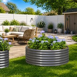 Compact Galvanised Steel Garden Bed 100x100x36cm Grey