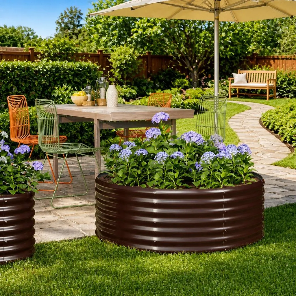 Raised Garden Bed Brown 100x100x36 cm Galvanised Steel Planter for Outdoor Flowers
