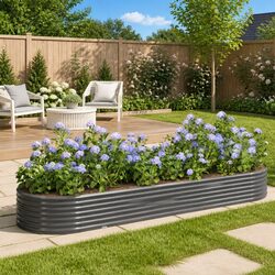 Compact Grey Galvanised Steel Raised Garden Bed