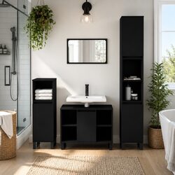 Compact Black Engineered Wood Bathroom Furniture Set