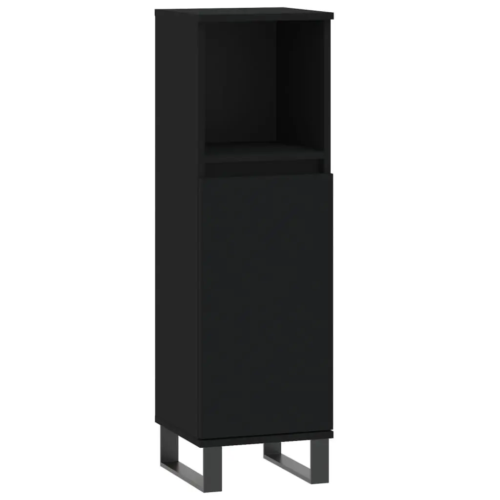 3 Piece Black Bathroom Set Engineered Wood Vanity Storage Cabinet with Iron Feet