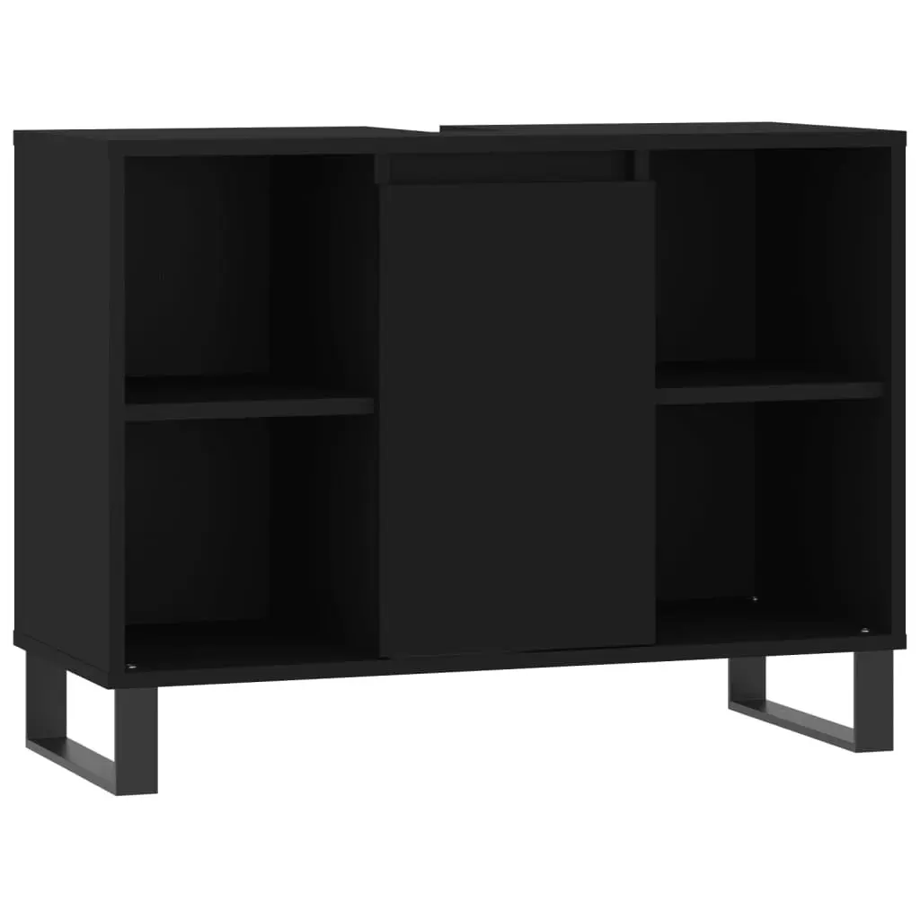3 Piece Black Bathroom Set Engineered Wood Vanity Storage Cabinet with Iron Feet