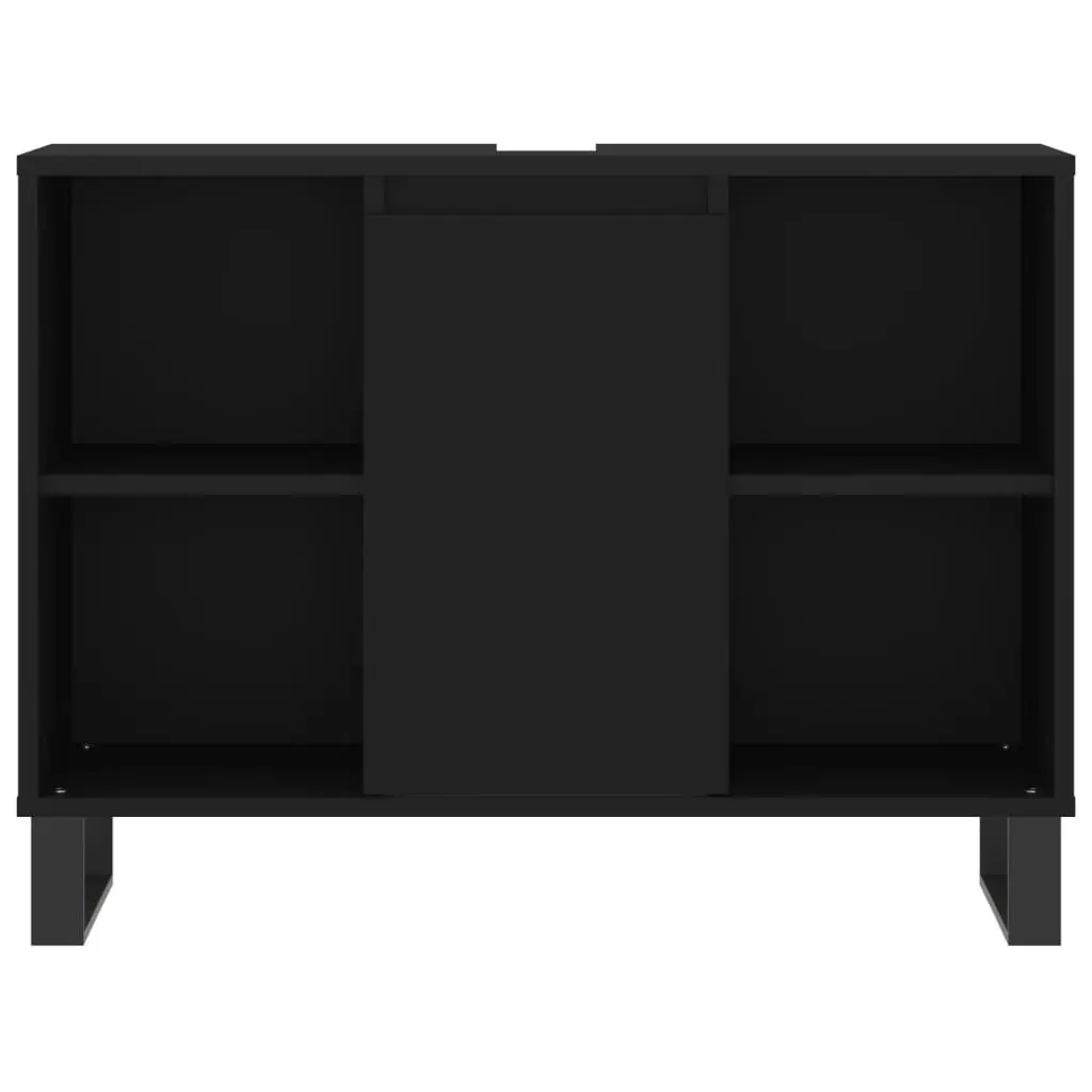 3 Piece Black Bathroom Set Engineered Wood Vanity Storage Cabinet with Iron Feet