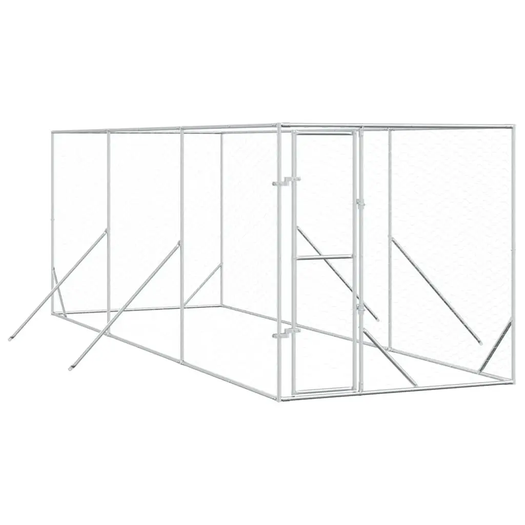Dog Kennel Enclosure Run Silver 2x6x2 m Galvanised Steel Lockable Door