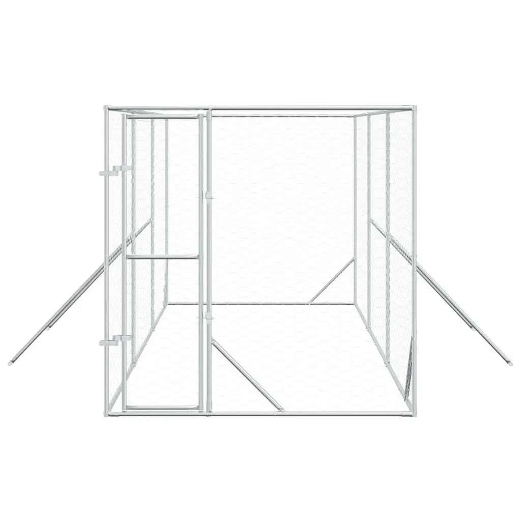 Dog Kennel Enclosure Run Silver 2x6x2 m Galvanised Steel Lockable Door
