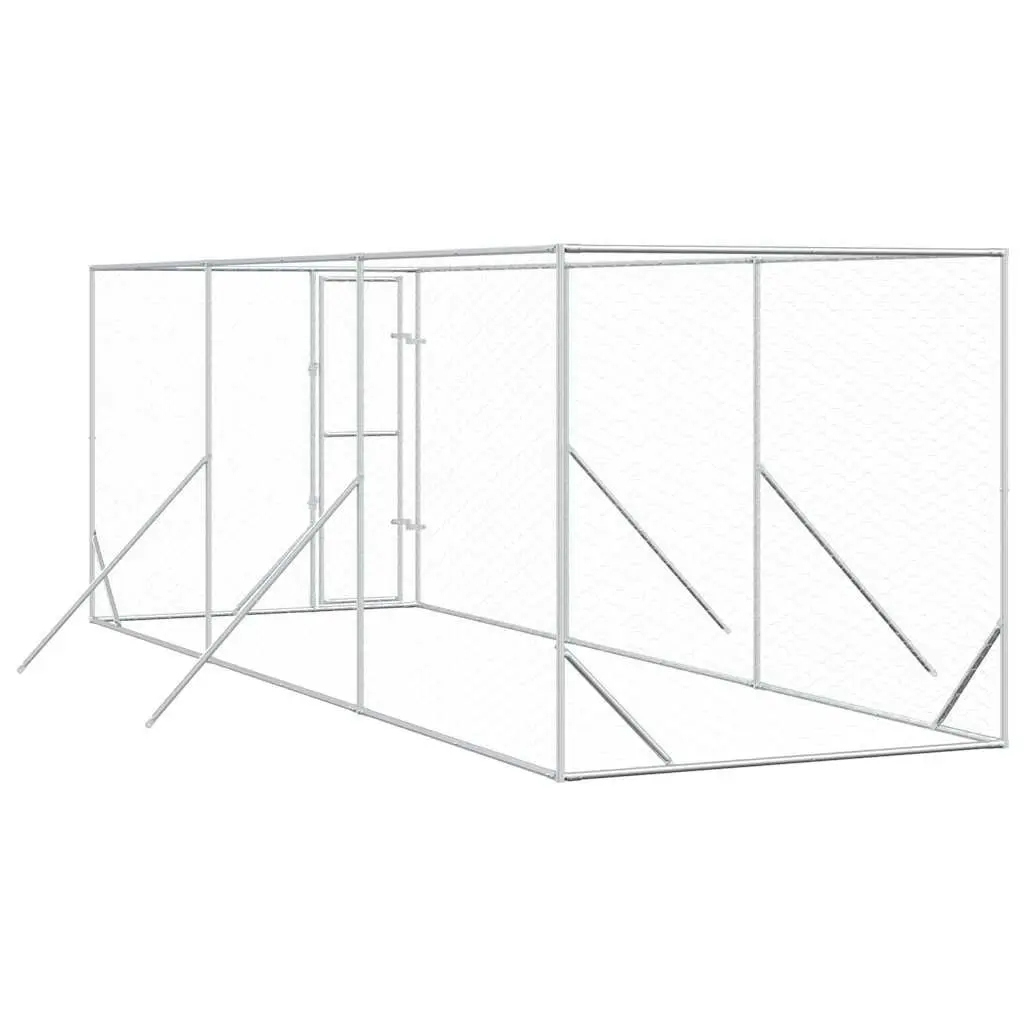 Dog Kennel Enclosure Run Silver 2x6x2 m Galvanised Steel Lockable Door
