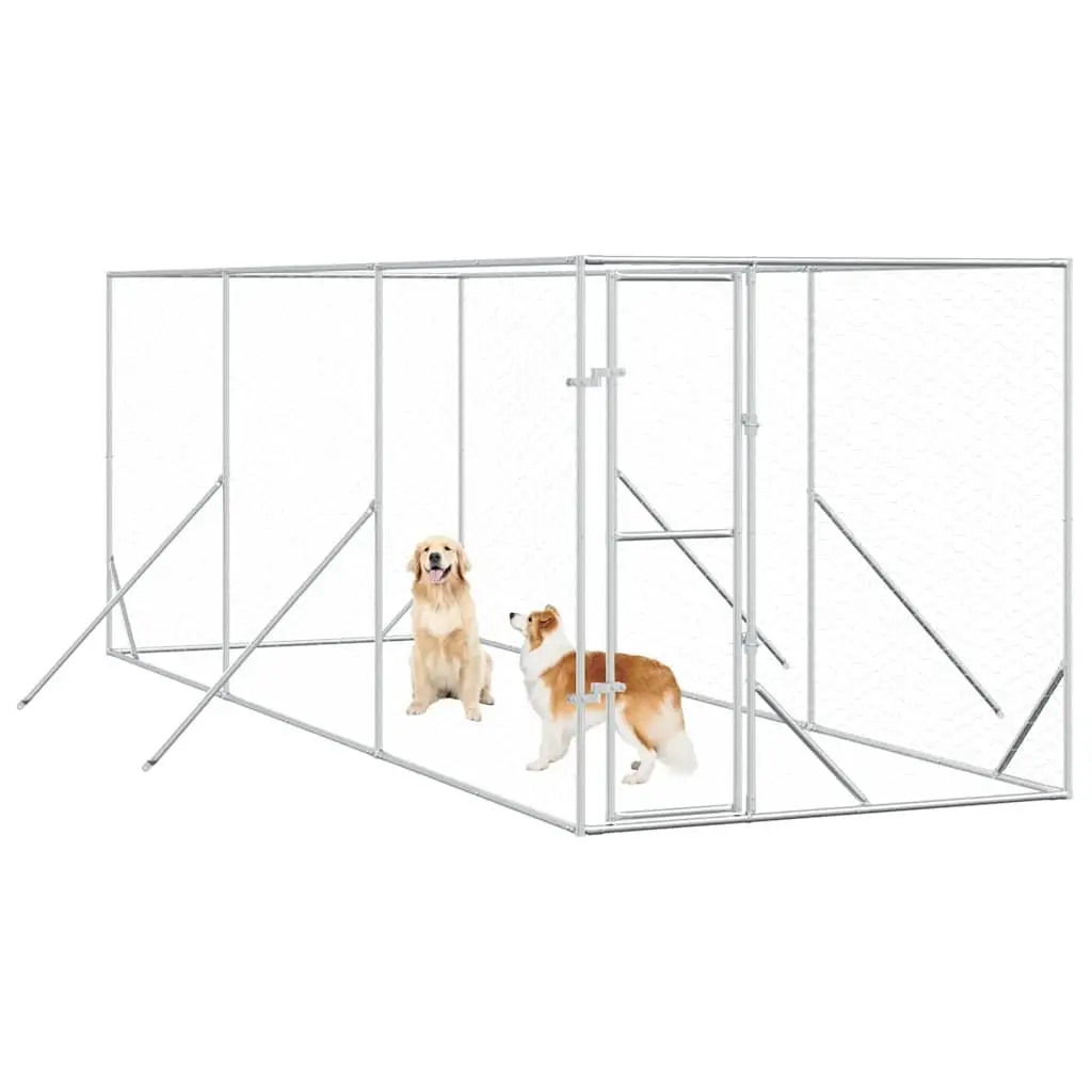 Dog Kennel Enclosure Run Silver 2x6x2 m Galvanised Steel Lockable Door