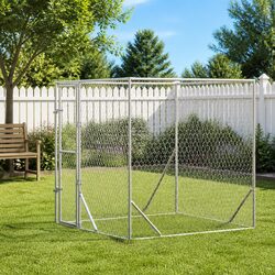Outdoor Dog Kennel Run Enclosure Silver Galvanised Steel Spacious Pet Cage