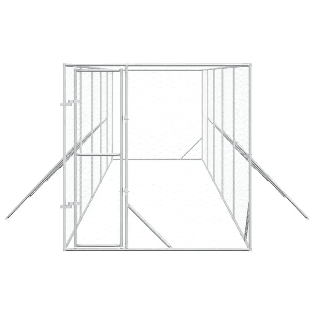 Dog Kennel Silver Galvanised Steel Spacious Outdoor Enclosure
