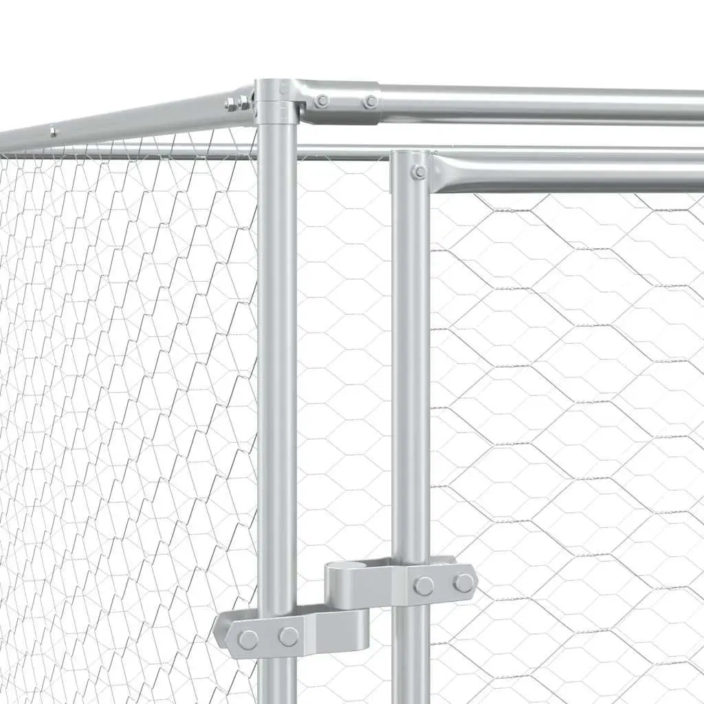 Dog Kennel Silver Galvanised Steel Spacious Outdoor Enclosure