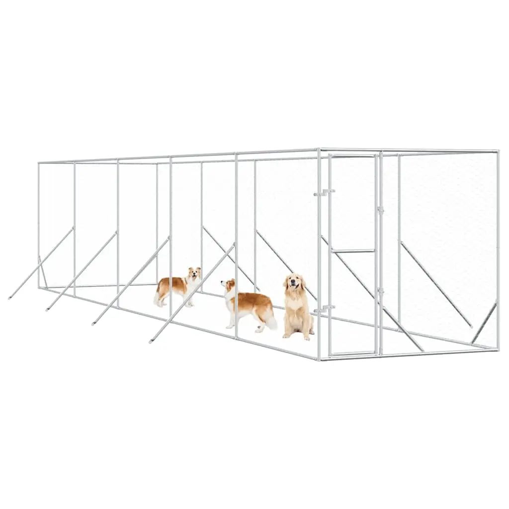 Dog Kennel Silver Galvanised Steel Spacious Outdoor Enclosure