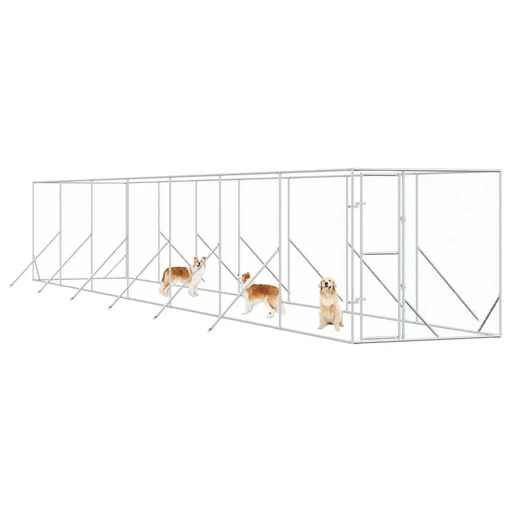 Outdoor Dog Kennel Galvanised Steel Run Pen Enclosure Lockable Door Mesh 2x14x2m