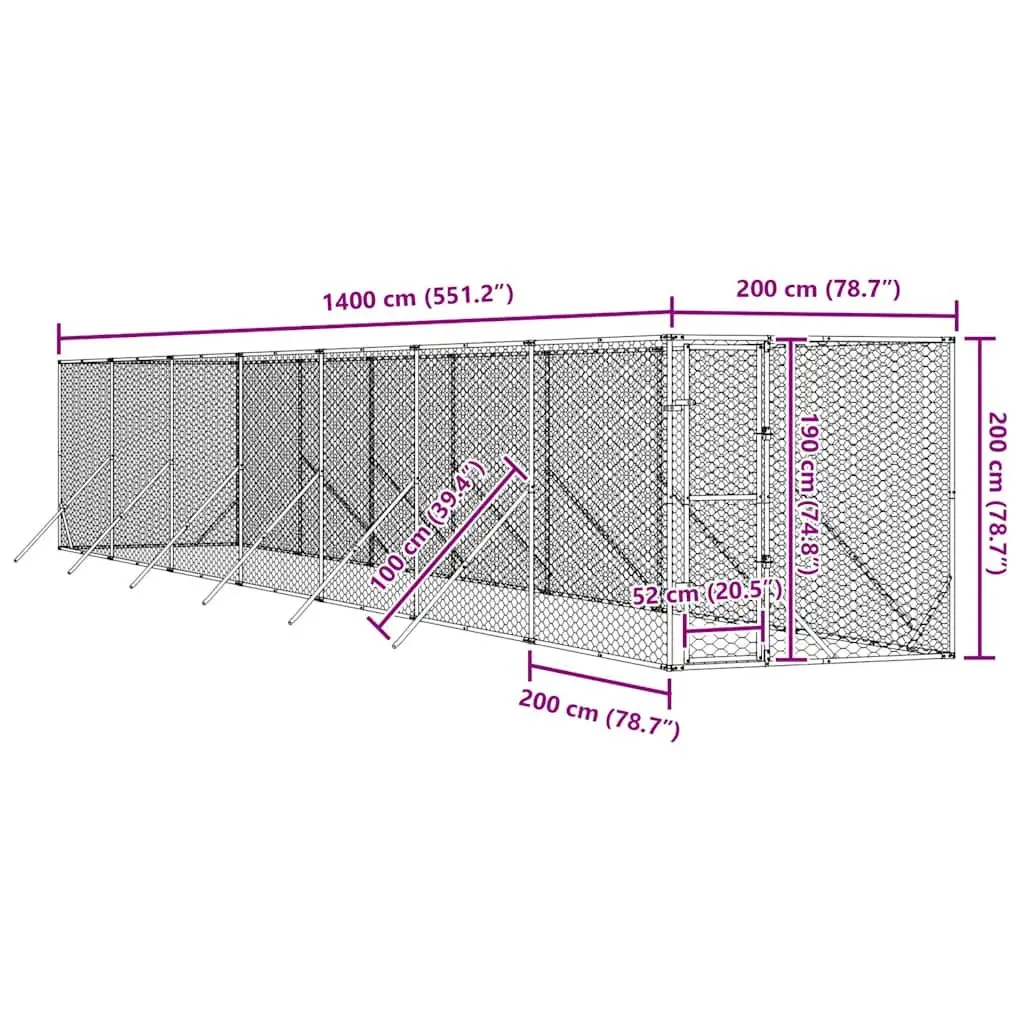 Outdoor Dog Kennel Galvanised Steel Run Pen Enclosure Lockable Door Mesh 2x14x2m