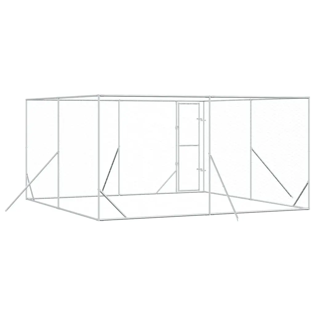 Dog Kennel Silver 4x4x2m Galvanised Steel Enclosure with Lockable Door