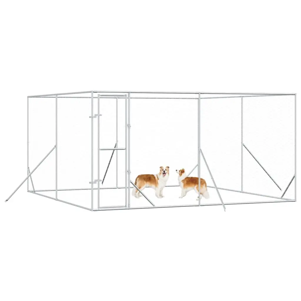 Dog Kennel Silver 4x4x2m Galvanised Steel Enclosure with Lockable Door