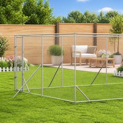 Outdoor Dog Kennel Run Enclosure Silver 4x8x2m Galvanised Steel Lockable Door