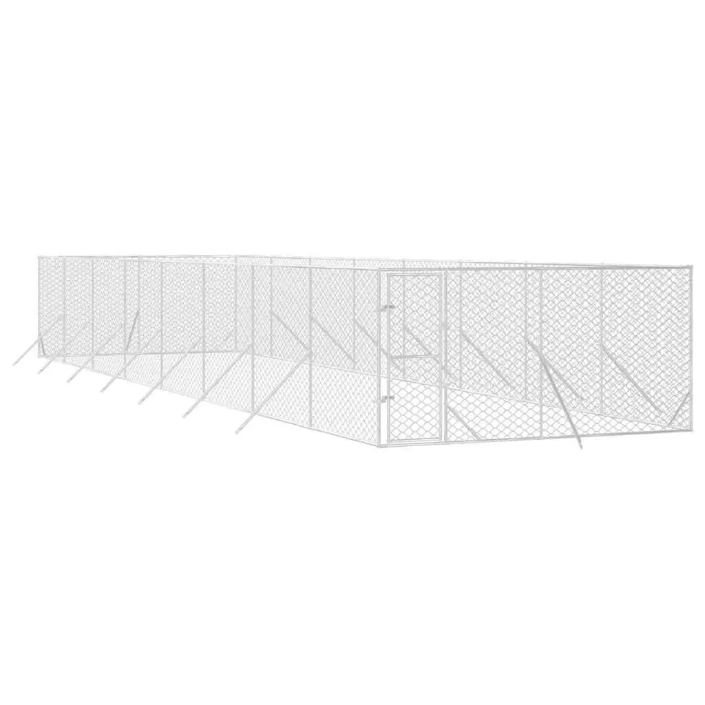 Dog Kennel Run Silver Galvanised Steel Spacious Lockable Door