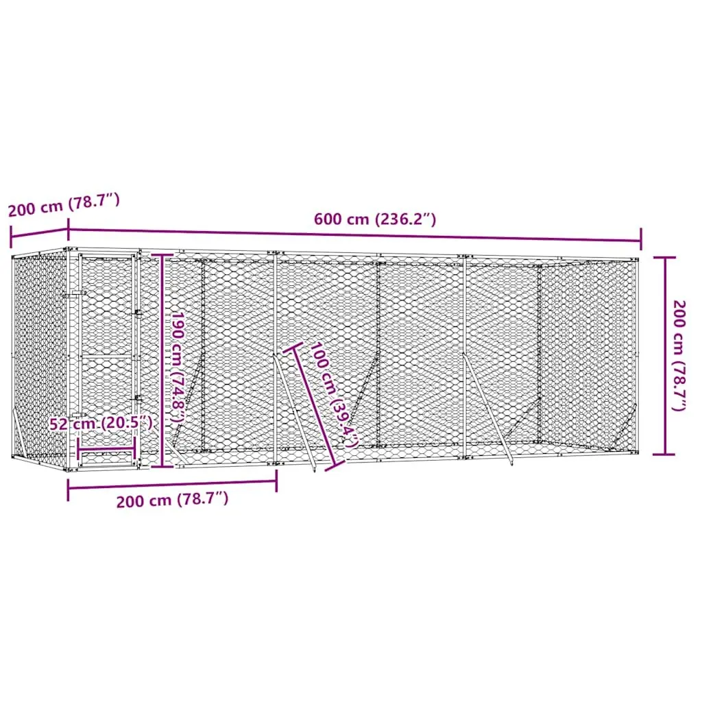 Dog Kennel Silver 6x2x2m Galvanised Steel Cage Enclosure Run Lockable