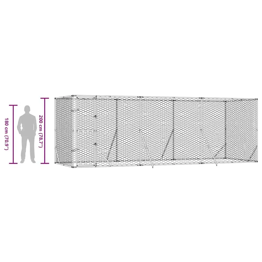 Dog Kennel Silver 6x2x2m Galvanised Steel Cage Enclosure Run Lockable
