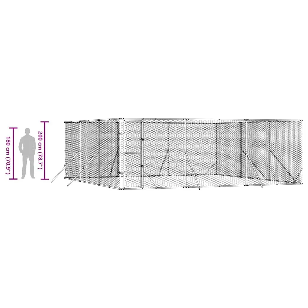 Dog Kennel Run Enclosure Silver 6x6x2 m Galvanised Steel Cage