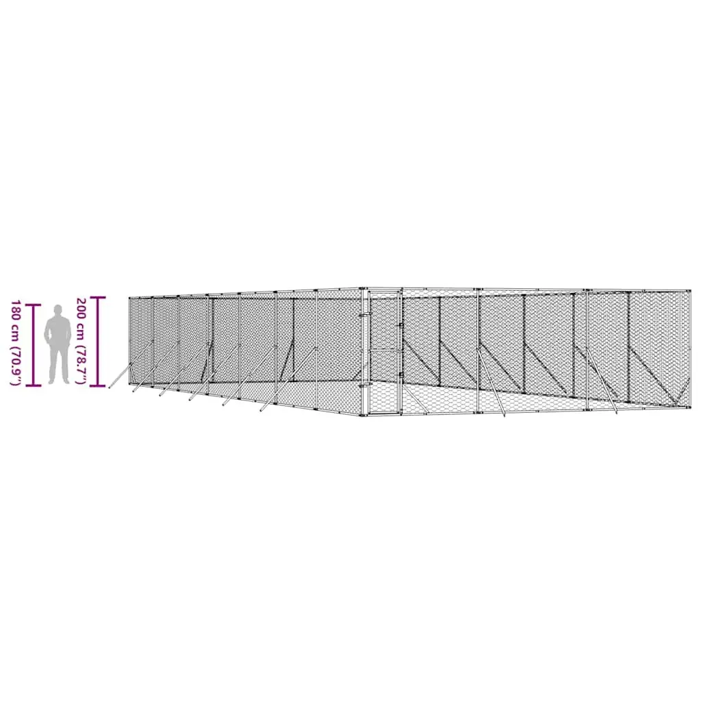 Outdoor Dog Kennel Silver 6x14x2m Galvanised Steel Lockable Run Enclosure