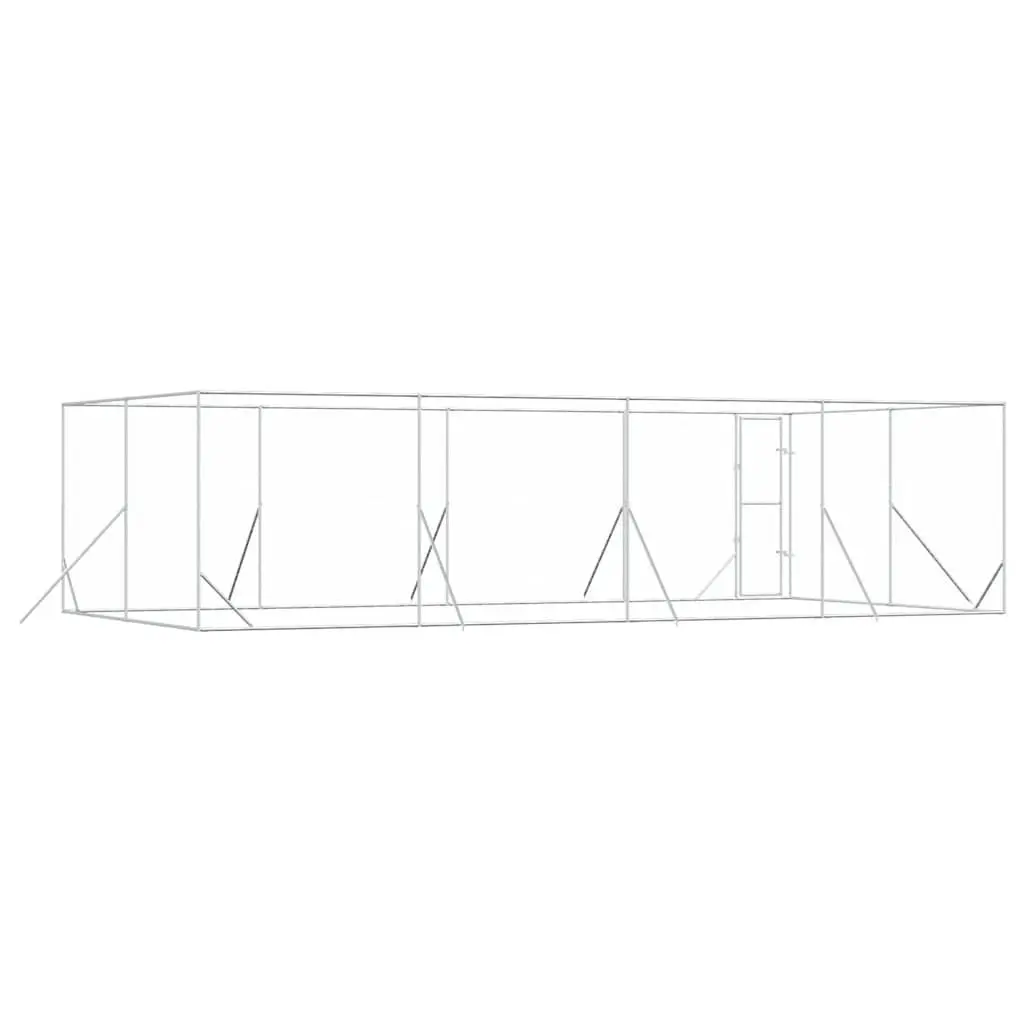 Dog Kennel Silver 8x4x2 m Galvanised Steel Spacious Lockable Enclosure
