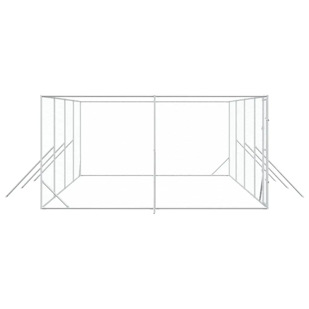 Dog Kennel Silver 8x4x2 m Galvanised Steel Spacious Lockable Enclosure