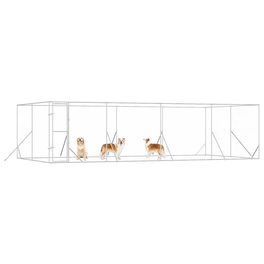 Dog Kennel Silver 8x4x2 m Galvanised Steel Spacious Lockable Enclosure