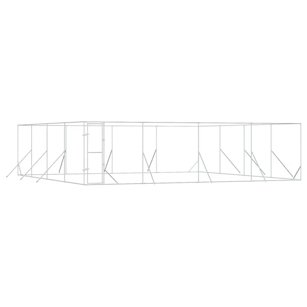 Dog Kennel Run Enclosure Silver 8x8x2m Galvanised Steel Lockable Door