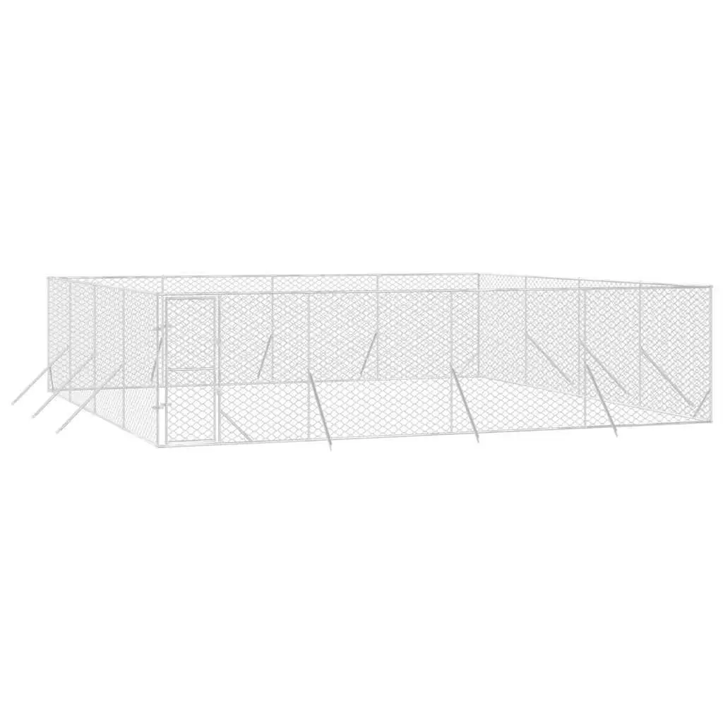 Dog Kennel Run Enclosure Silver 8x8x2m Galvanised Steel Lockable Door