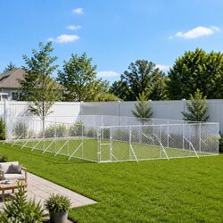 Outdoor Dog Kennel Run Silver 8x16x2 m Galvanised Steel Enclosure Lockable Door
