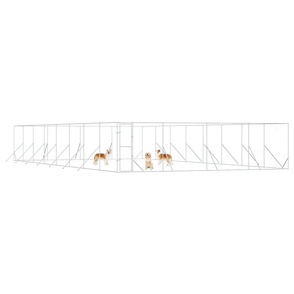 Dog Kennel Silver 8x16x2 m Galvanised Steel Enclosure Lockable Door