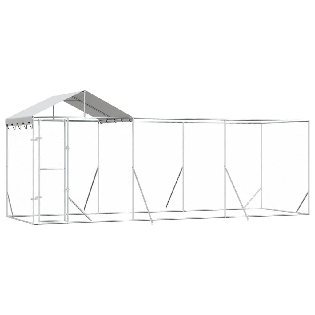 Outdoor Dog Kennel Silver 6x2x2.5m Galvanised Steel Enclosure with Roof