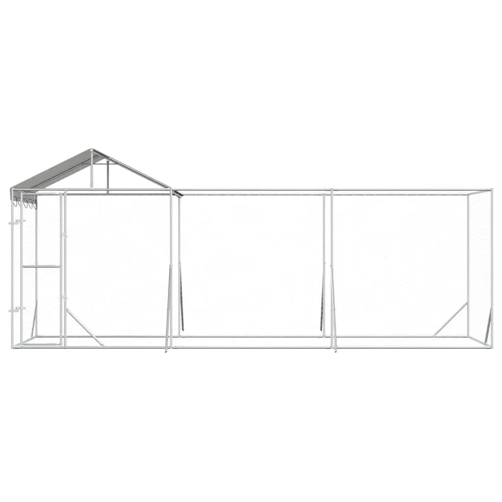 Outdoor Dog Kennel Silver 6x2x2.5m Galvanised Steel Enclosure with Roof