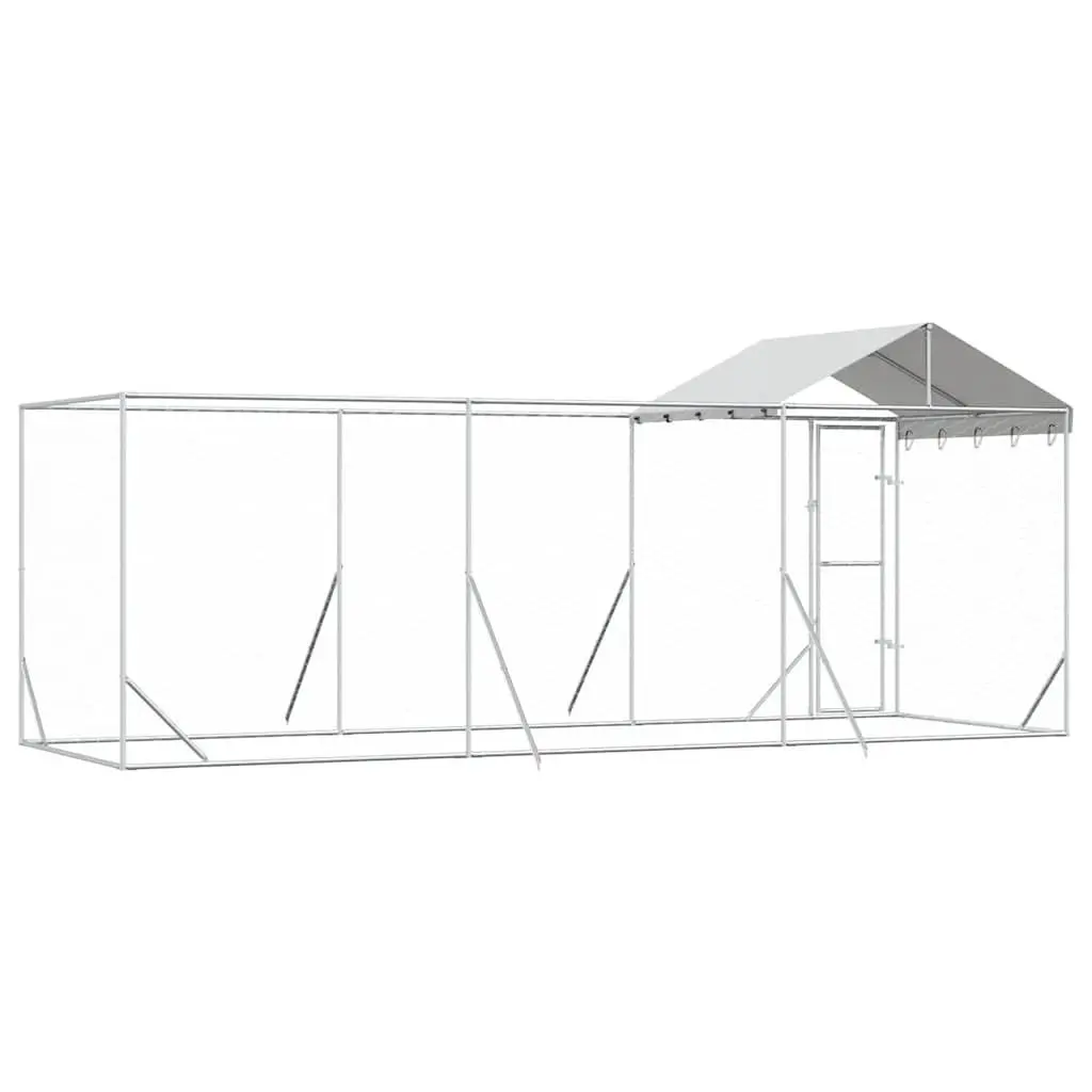 Outdoor Dog Kennel Silver 6x2x2.5m Galvanised Steel Enclosure with Roof