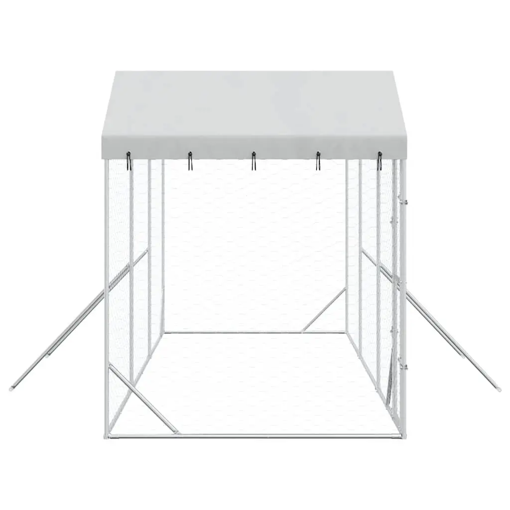 Outdoor Dog Kennel Silver 6x2x2.5m Galvanised Steel Enclosure with Roof