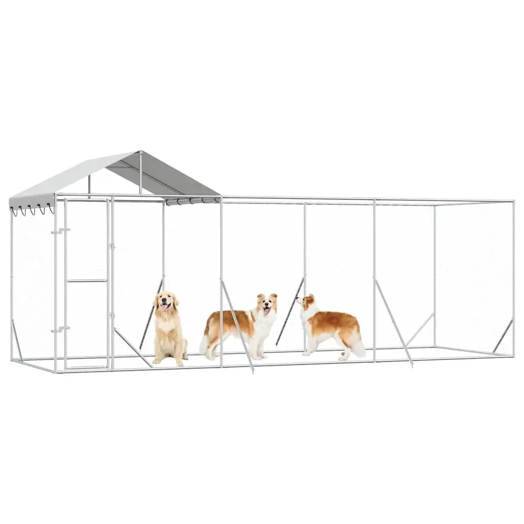 Outdoor Dog Kennel Silver 6x2x2.5m Galvanised Steel Enclosure with Roof